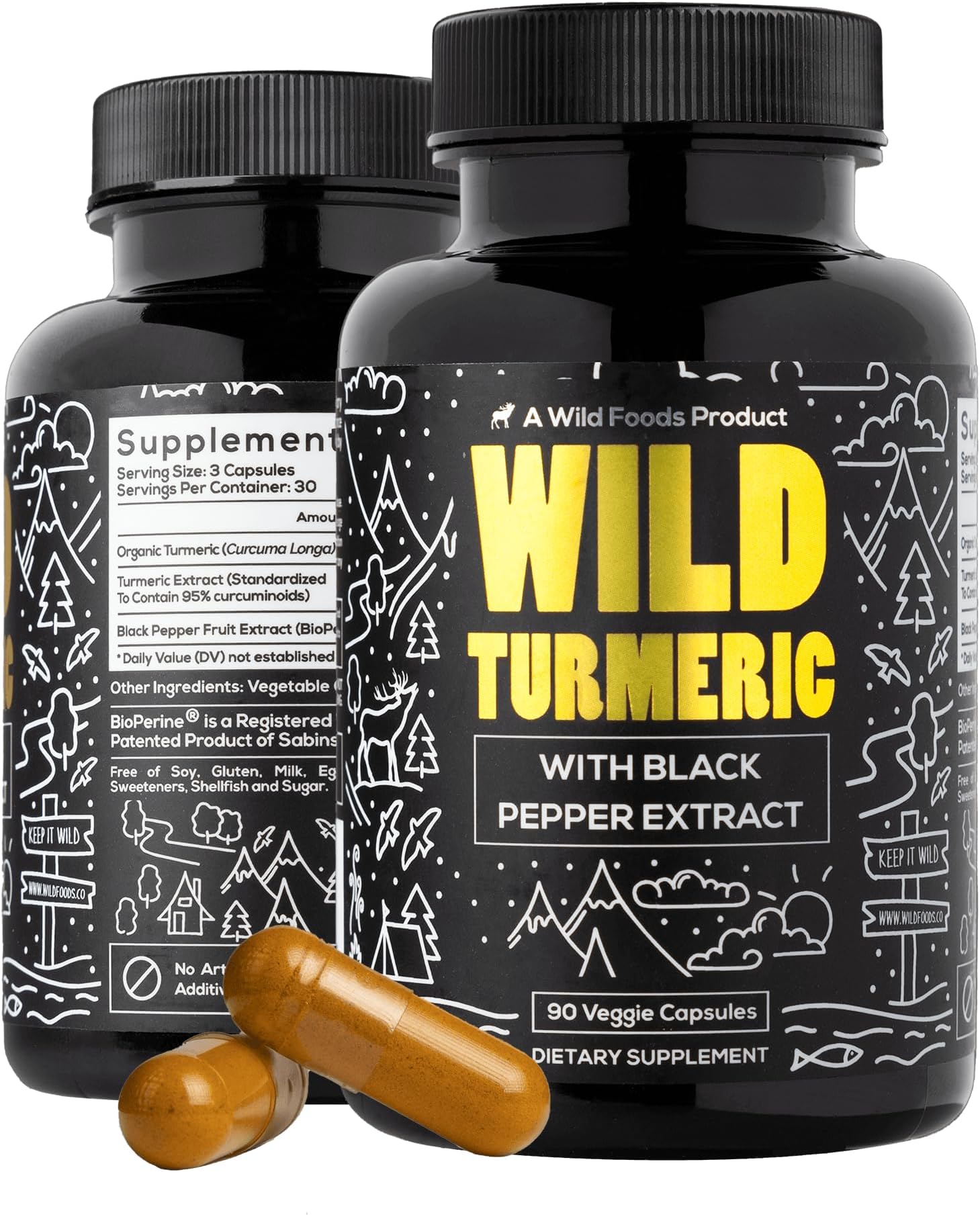 Wild Turmeric Curcumin Supplement with BioPerine Black Pepper Extract - Highest Potency with 95% Curcuminoids - 1500mg - 90 ct