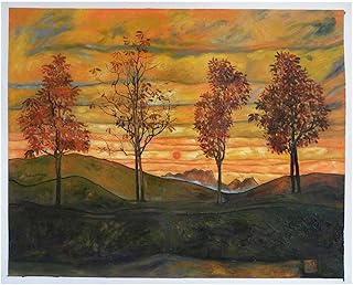 Four Trees - Egon Schiele high quality hand-painted oil painting reproduction,stunning landscape with mountains and bright sun,vibrant scene wall decor