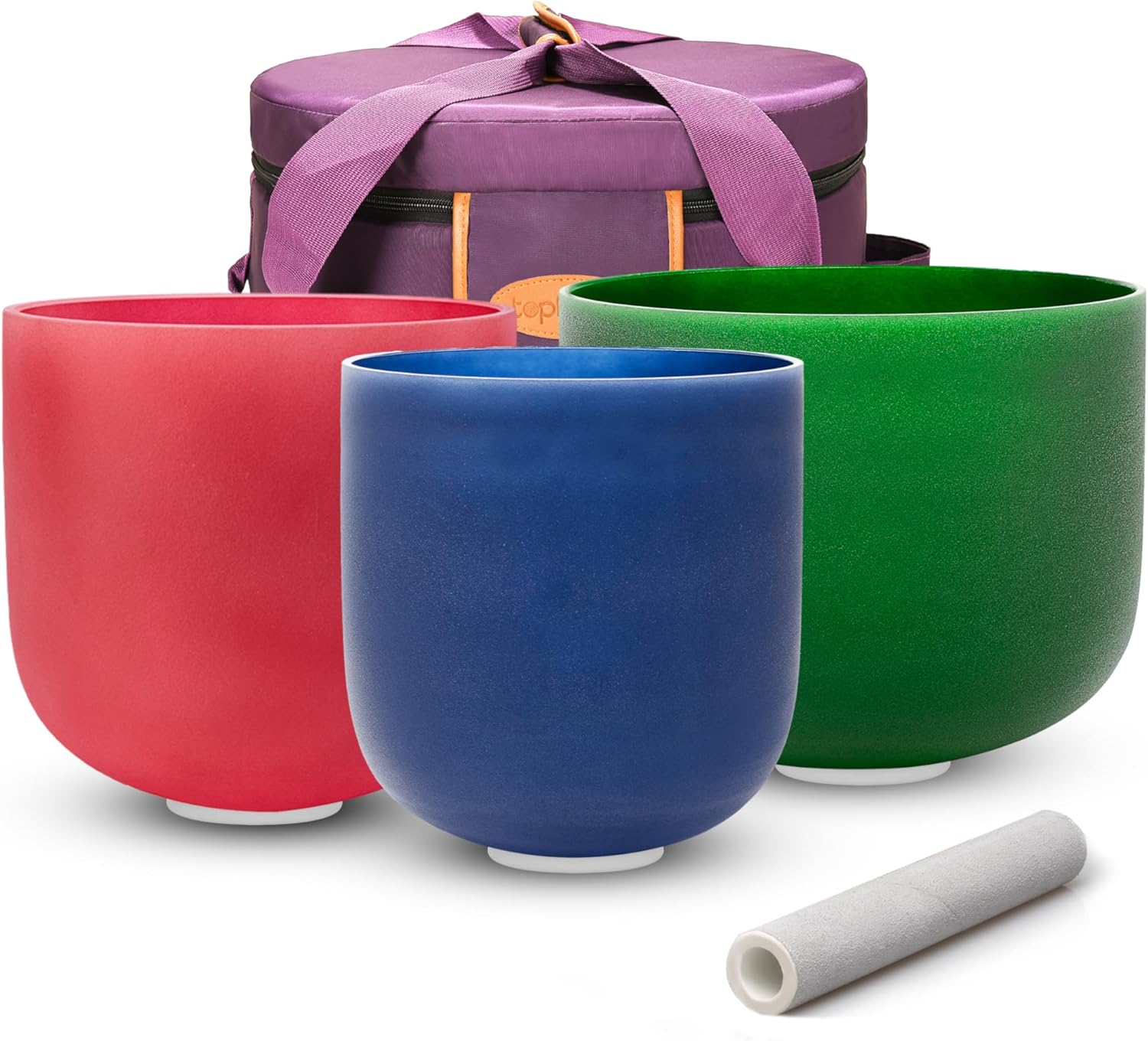 TOPFUND (8″F+7″C+6″A) Set of 3 Color Crystal Singing Bowls with Heavy Duty Carrying Case and Mallets