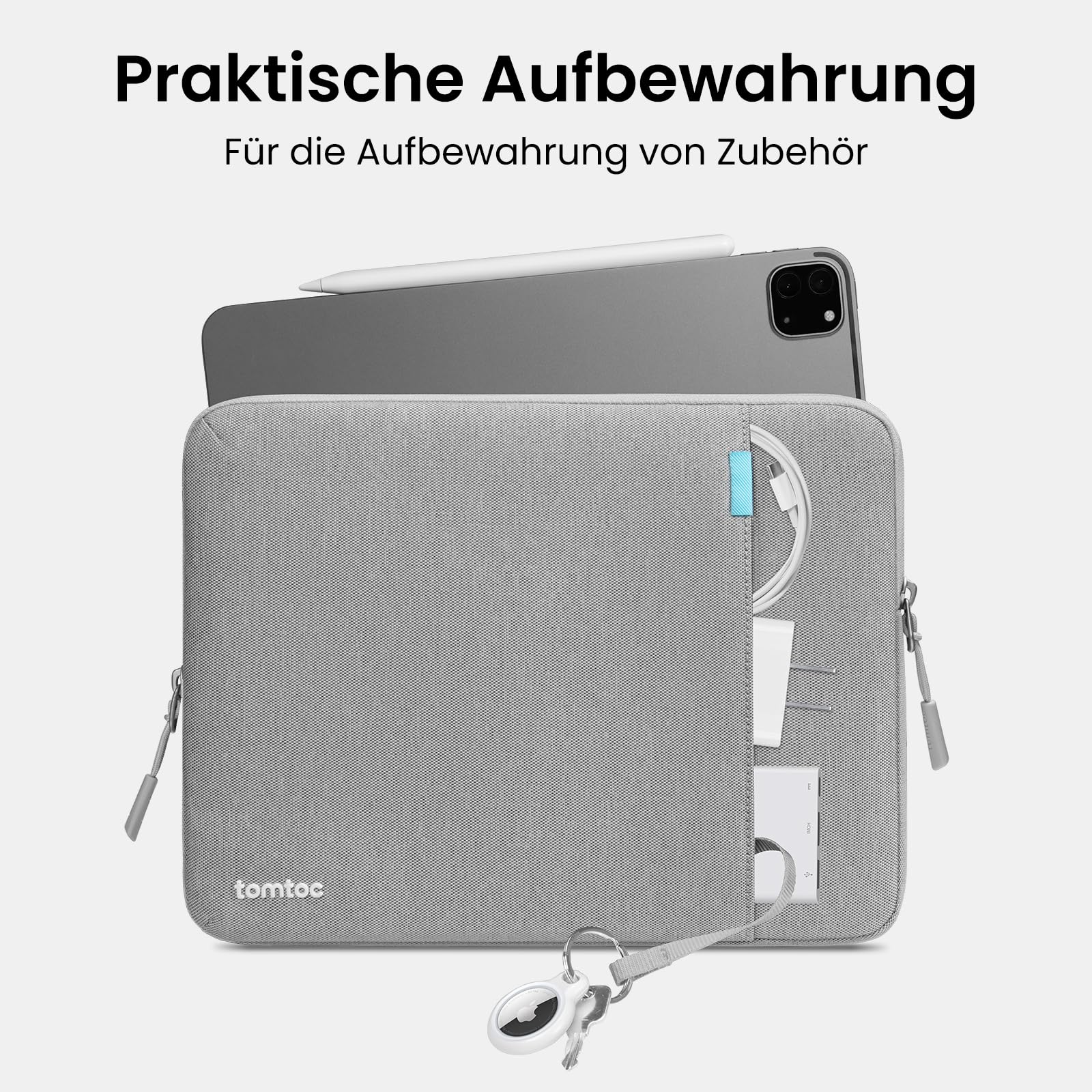 tomtoc 360° Tablet Tasche Hülle für 11 Zoll iPad Air 2026 (M4/M3/M2), 11'' iPad Pro M5/M4 (4./3./2./1. Gen), iPad (A16)/10, iPad Air 5, Wasserabweisend Sleeve für Zubehör, Passt Magic/Smart Keyboard Grau 10,9/11 Zoll für iPad/Pro/Air - 4