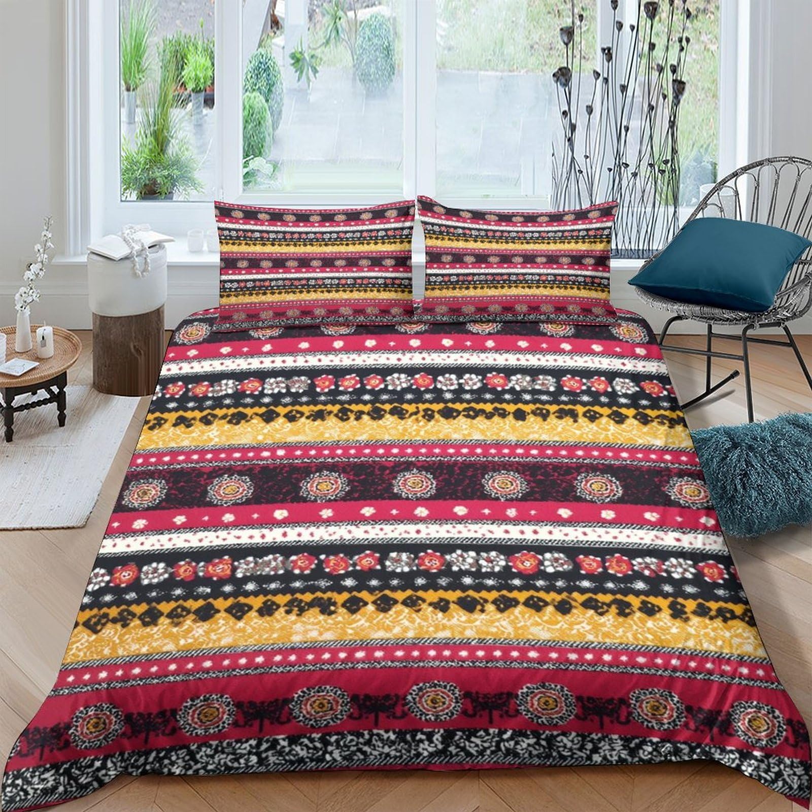 Ctjqhvkz Style-7 3D Printed Boho Tribal Fitted Sheet Microfiber Soft Breathable Geometric Stripe Bed Cover For Bedroom Dorm Mattress Protection Decor Single（135X200cm）