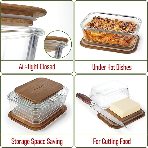 Miniatura 3 de Recipientes de vidrio para almacenamiento de alimentos con tapas de acacia, juego de recipientes de vidrio ámbar para preparación de comidas, 4