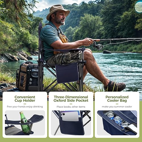 Miniatura 7 de ALPHA CAMP Silla plegable de gran tamaño para campamento, resistente con bolsa enfriadora, soporte de 450 libras, marco de acero, plegable, con