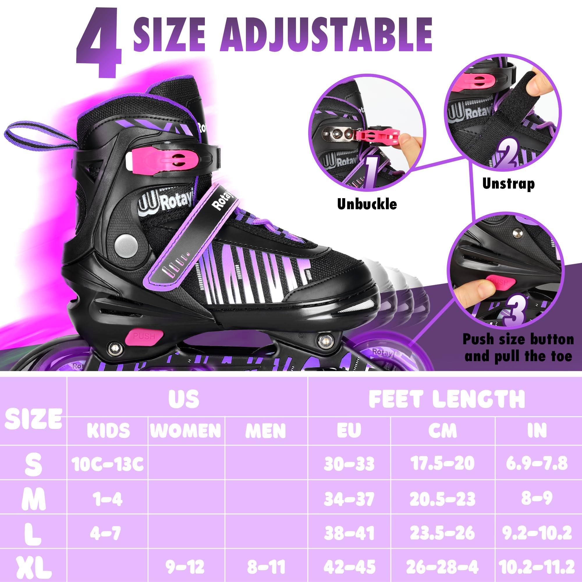 TaroKitc Patins à glace réglables pour filles et garçons, 4 tailles réglables, chaussures de patinage sur glace chaudes pour l'extérieur et la patinoire, doublure confortable et soutien de la cheville