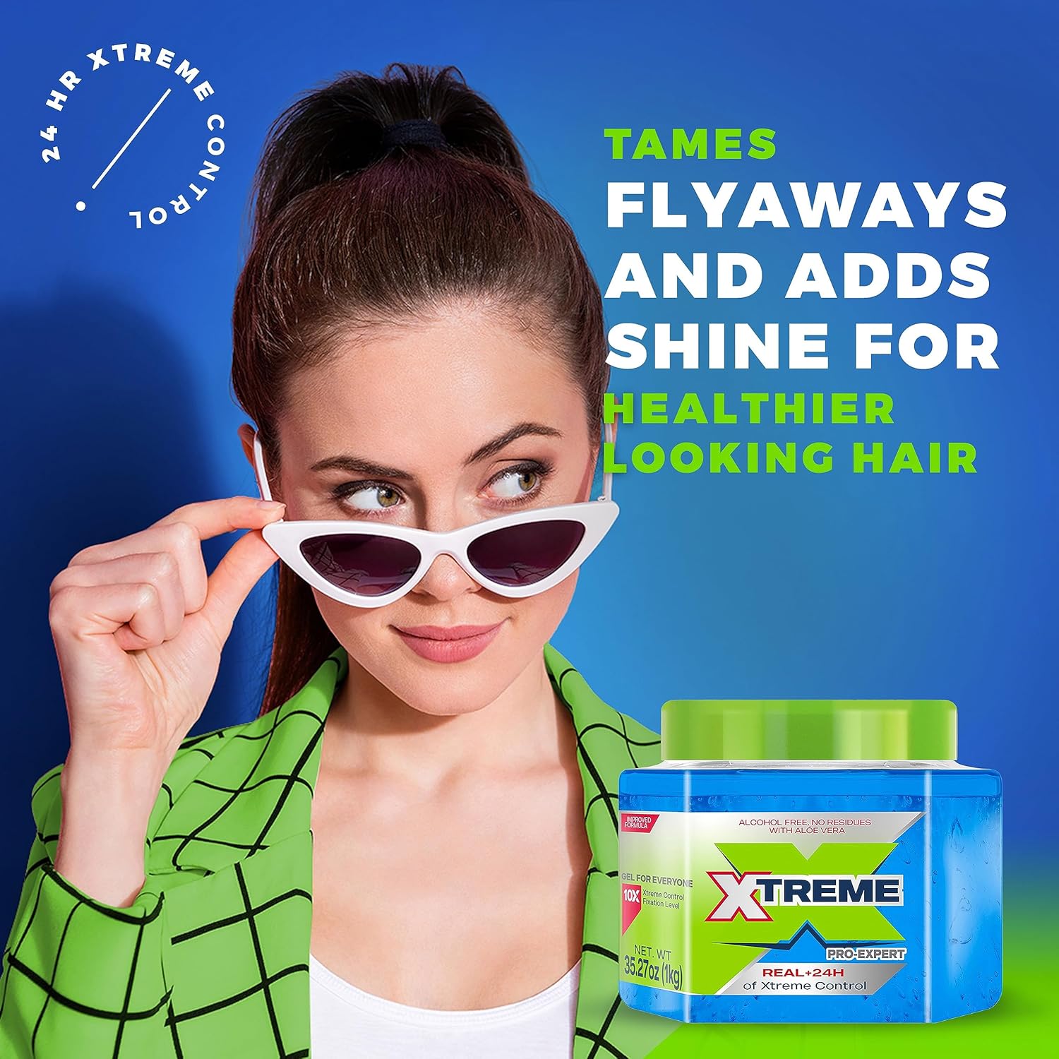 Xtreme Pro-Expert Blue Styling Hair Gel, Alcohol Free 24-Hours Xtreme Control With Aloe Vera, 35.27 Oz Jar (Pack of 2)