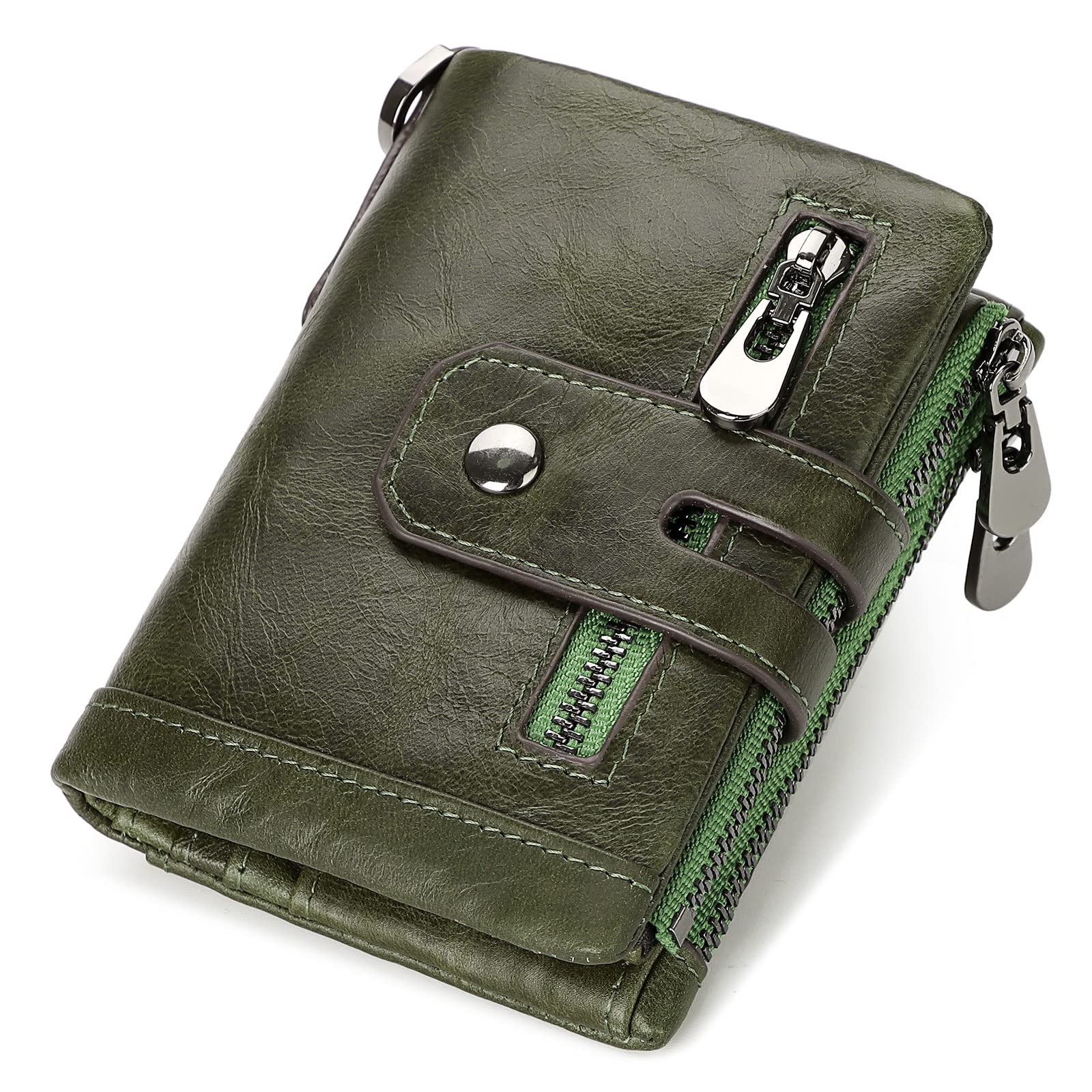 HUMERPAULWomen‘s Leather Wallet RFID Blocking Small Compact Bifold Zipper Pocket Purse with ID Window and Card Case Purse, BP829--DarkGreen, Fashion