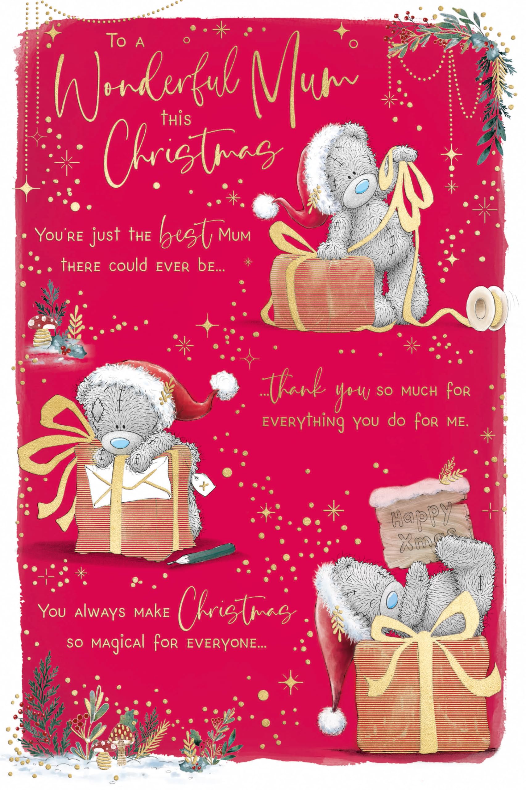 Me To You Tatty Teddy Christmas Card To My Wonderful Mum, Lovely Card With Paper Insert 6x9ins - Official Collection