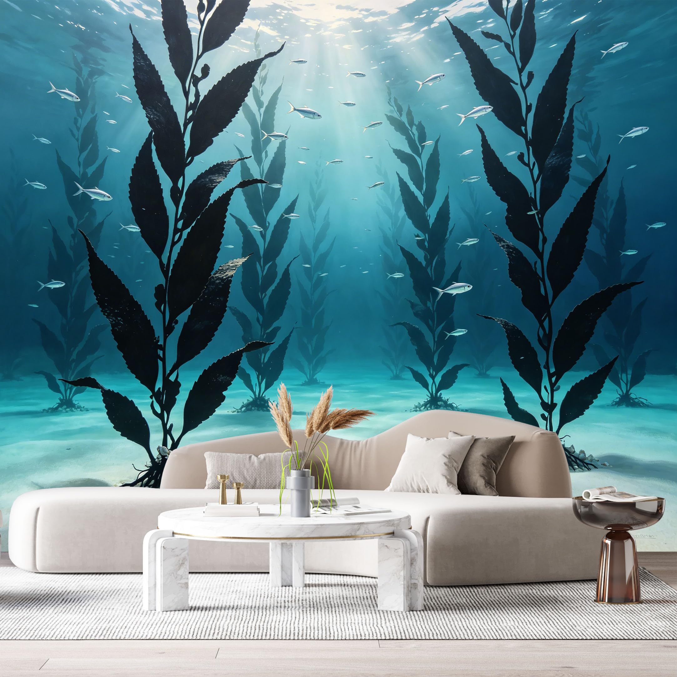 Custom Size Wall Murals Ocean Marine Kelp Forest Underwater Fish 3D SelfAdhesiveWall Fabric Removable Wallpaper Wall Decor for Living Room Bedroom Bathroom