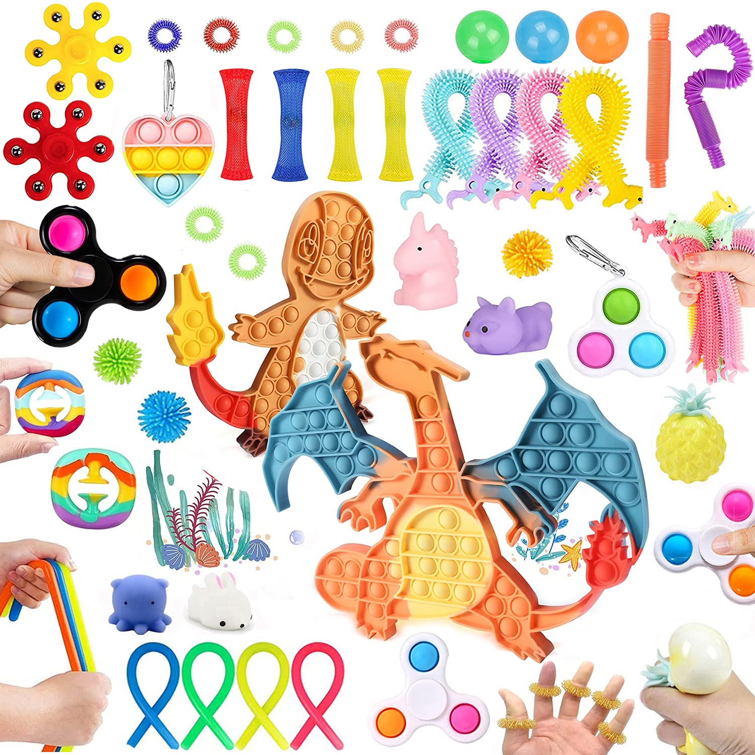 Buy 43 Pcs Fidget Toys Set Cheap,Figetget Toys set Pack,Dinosaur Big Size Push Pop Bubble
