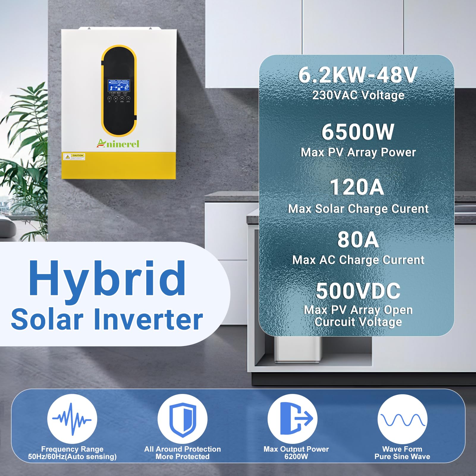Aninerel 6200W Hybrid Wechselrichter 48V DC Auf 230 Produktbild-Vorschau 2