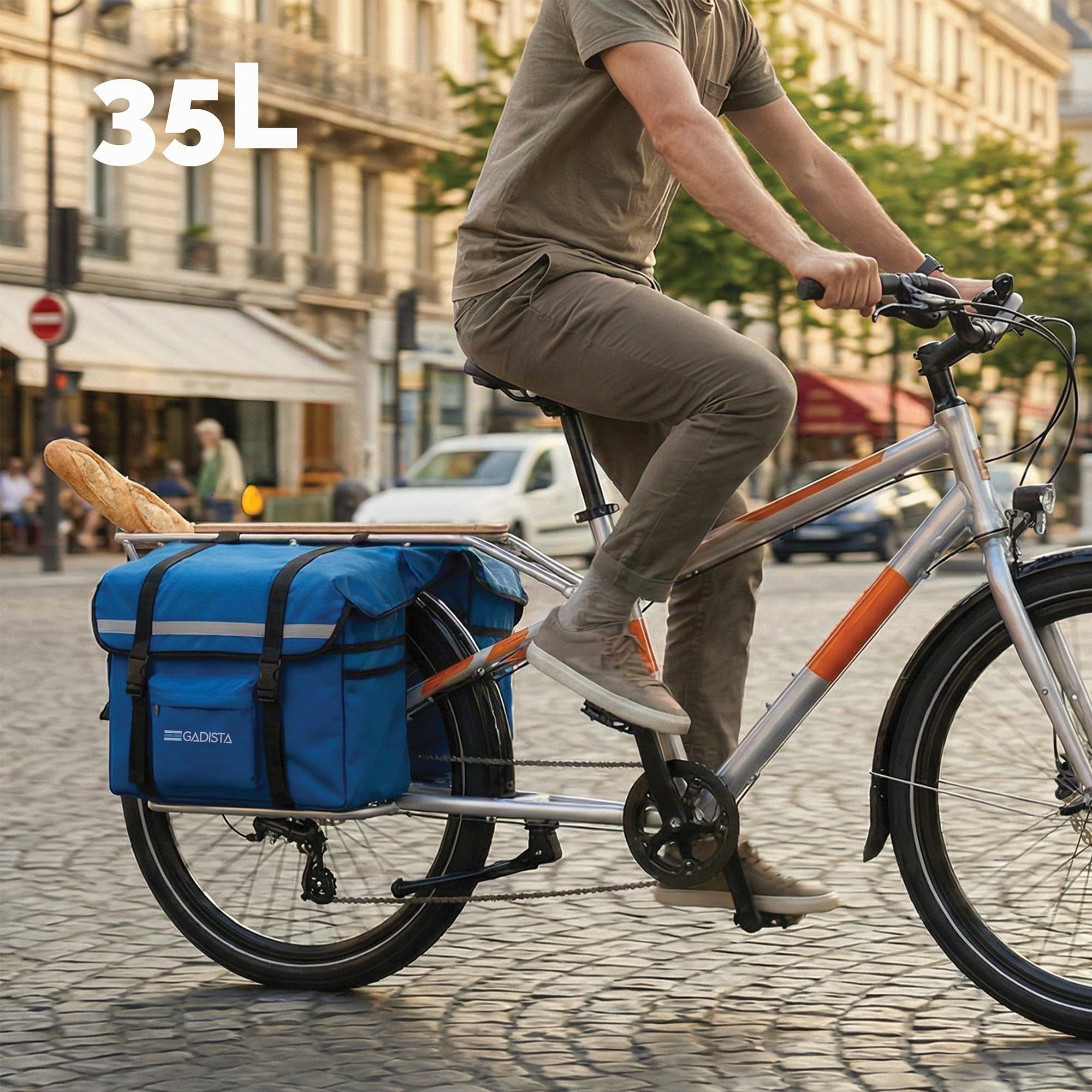 GADISTA Sacoche Vélo Cargo Longtail Porte-Bagage 35 L Imperméable | Grande capacité pour courses, livraison et transport quotidien, fixation arrière pour vélos cargo et longtail