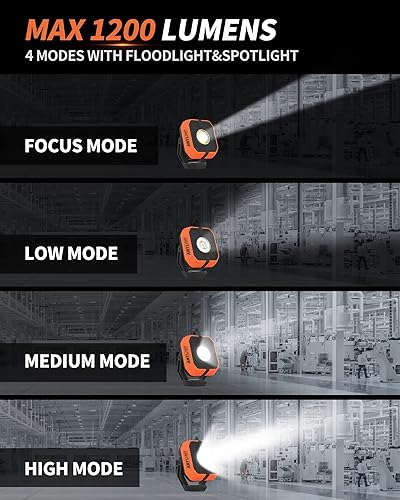 Miniatura 2 de Luz de trabajo LED con 4 modos, luz magnética COB portátil de 1200 lúmenes, foco de recarga de 3350 mAh e reflector, rotación de 150 IP65