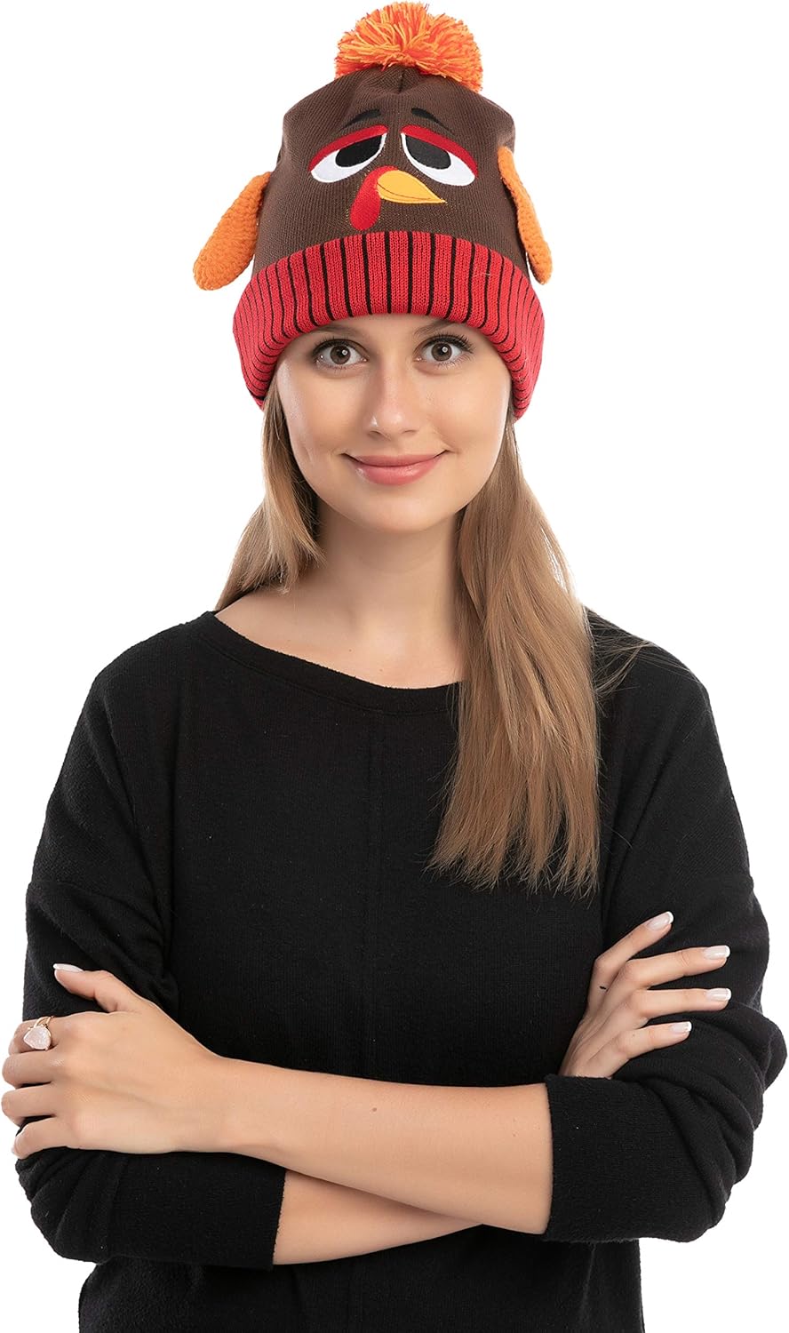JOYIN 2 PCS Thanksgiving Pom Poms Beanie Hats, Turkey Trots Thanksgiving Role Play Cosplay, Party Supplies, Accessories, Costume Hats