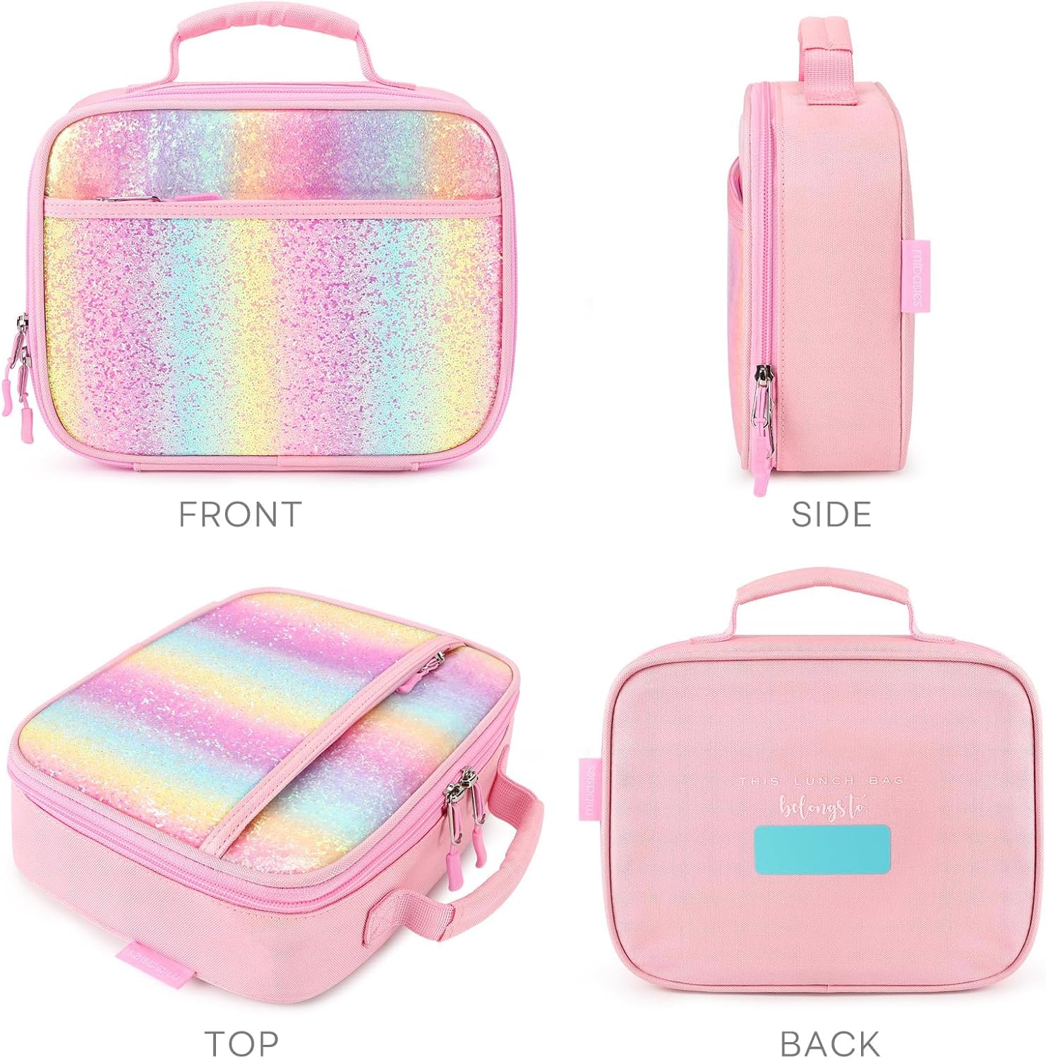 mibasies Kids Lunch Box for Girls Toddler, Insulated and Reusable Lunch Bag for School, Pink Blue Rainbow - Image 5