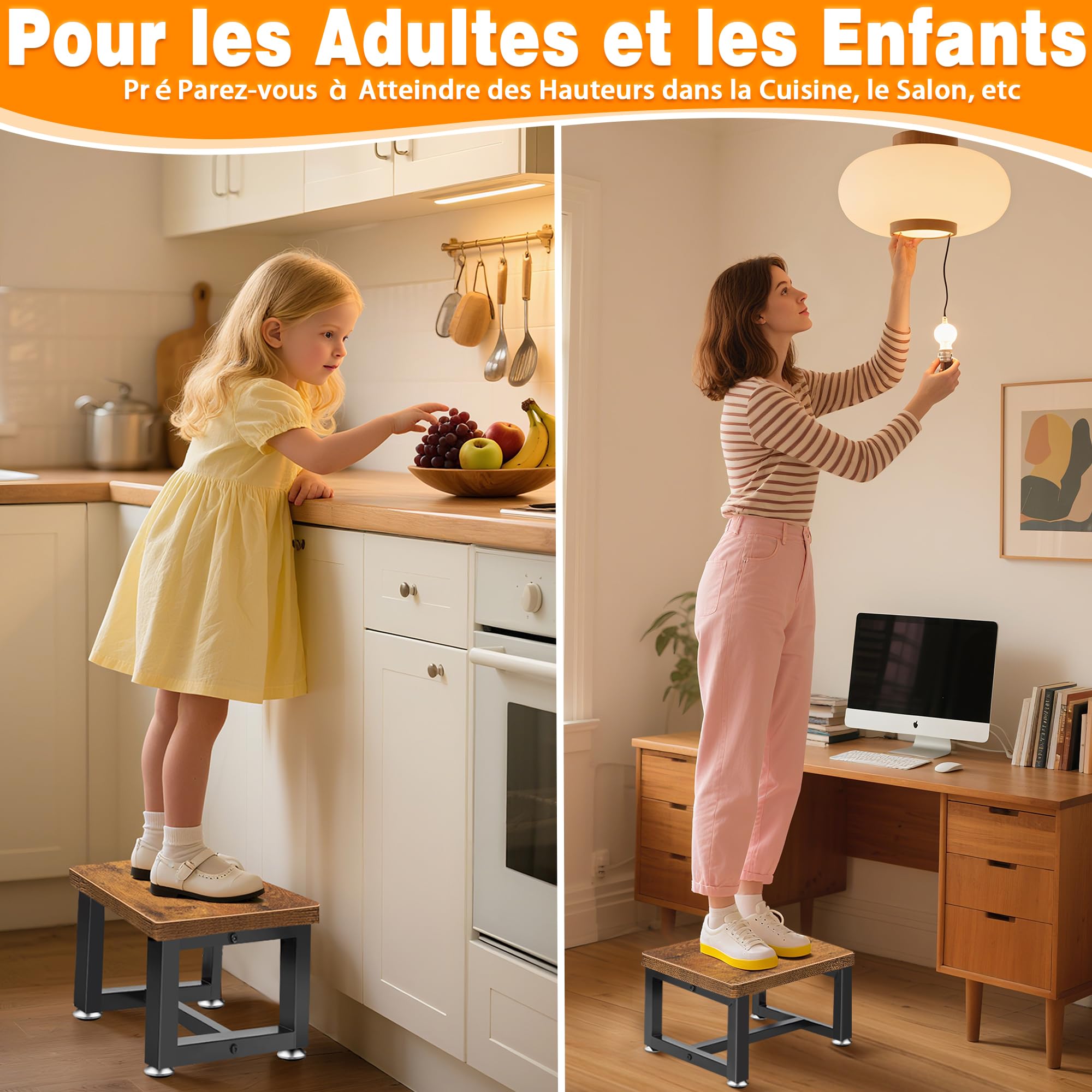 OUUTMEE Pedana in legno per bambini e adulti, pedana a 1 livello per letto in altezza con piedini antiscivolo fino a 150 kg, pedana per cucina, camera da letto, bagno (marrone)