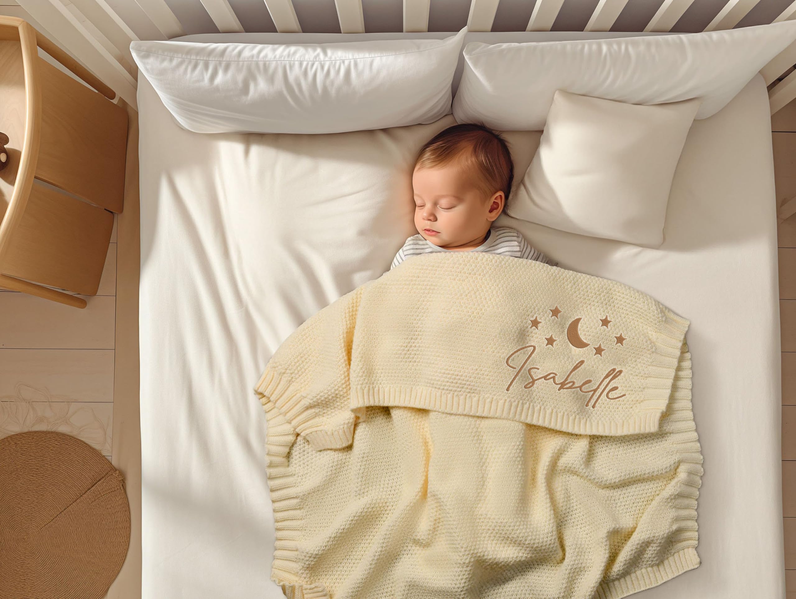 LOVELYPOD Personalized Baby Girl Knit Blanket, Custom Embroidered with Name and Icon, 30x40in Nursery Blanket Gifts for Newborn Baby Girl, Newborn Holiday Shower Gift, Cotton Knit Stroller Design 04