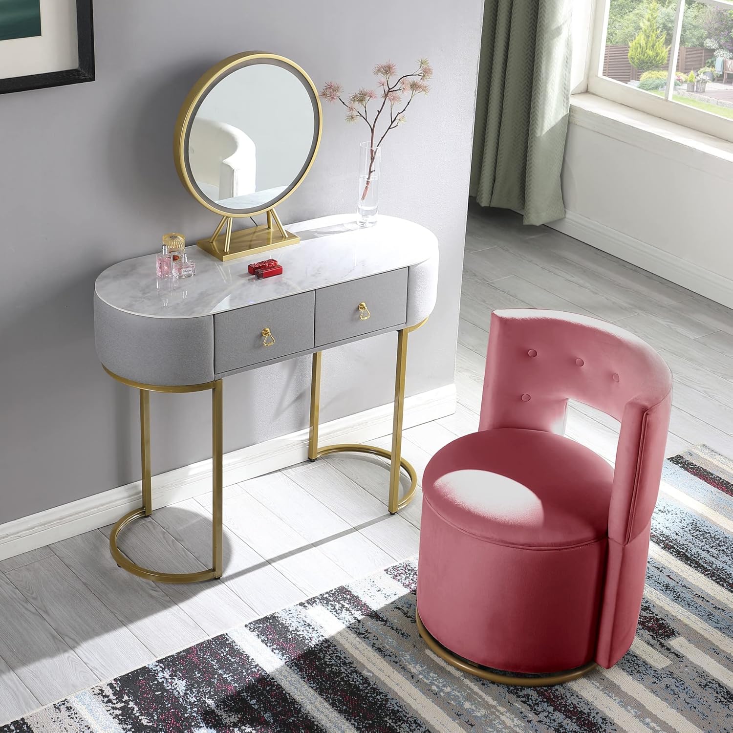 Herumi Swivel Accent Chair for Makeup Table, Vanity Chair