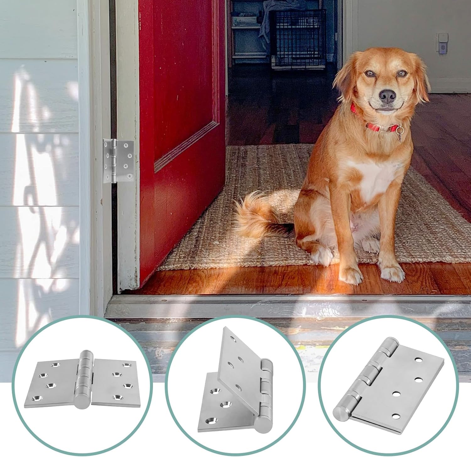 12 Pack Ball Bearing Door Hinges, 4" (102mm) x 4" (102mm) Heavy Duty Stainless Steel Door Hinges with Square Corners Commercial Grade Stainless Steel Hinges, Silver