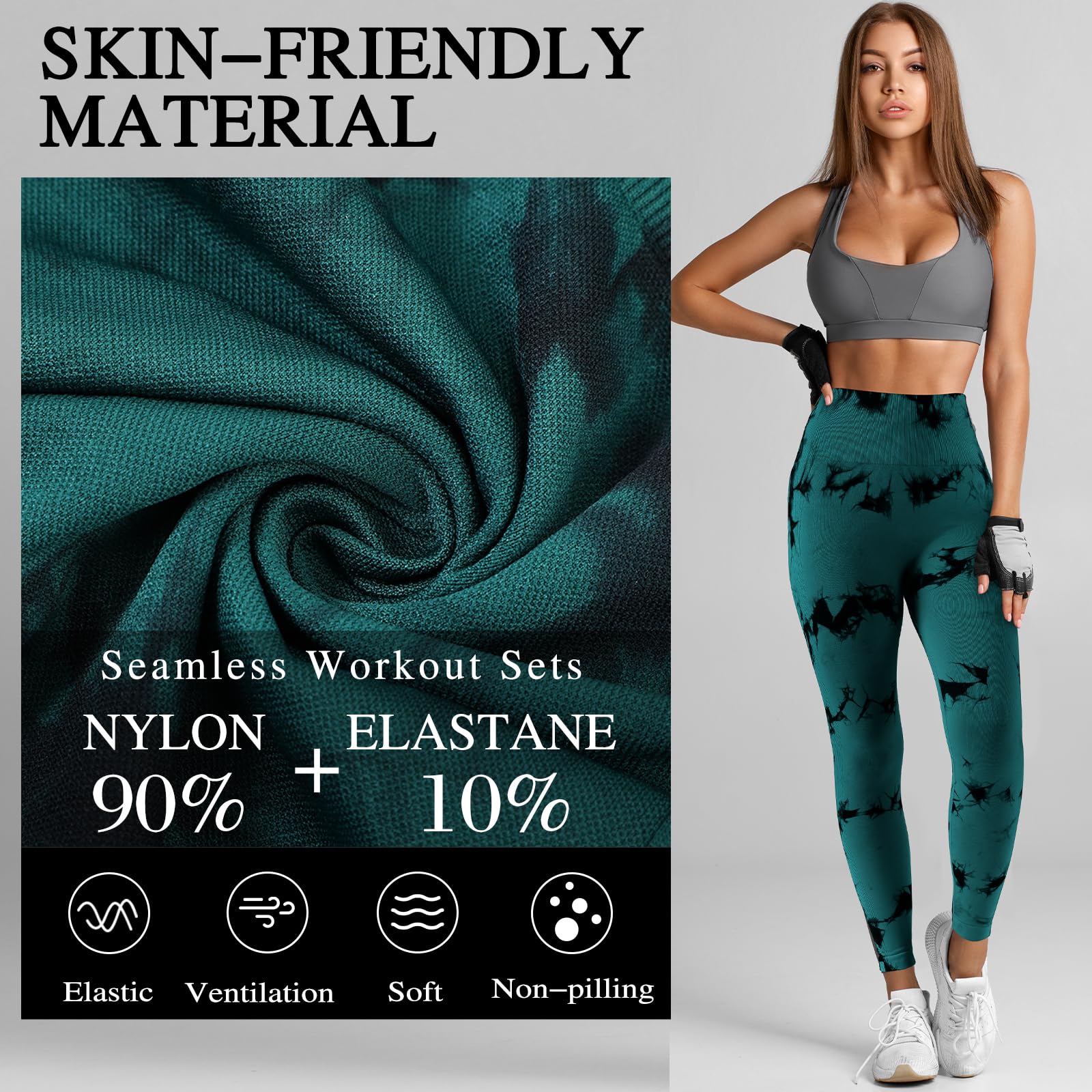 Geyoga Paquete de 3 leggings para mujer, teñido anudado, sin costuras, elásticos, levantamiento de glúteos, entrenamiento, para gimnasio