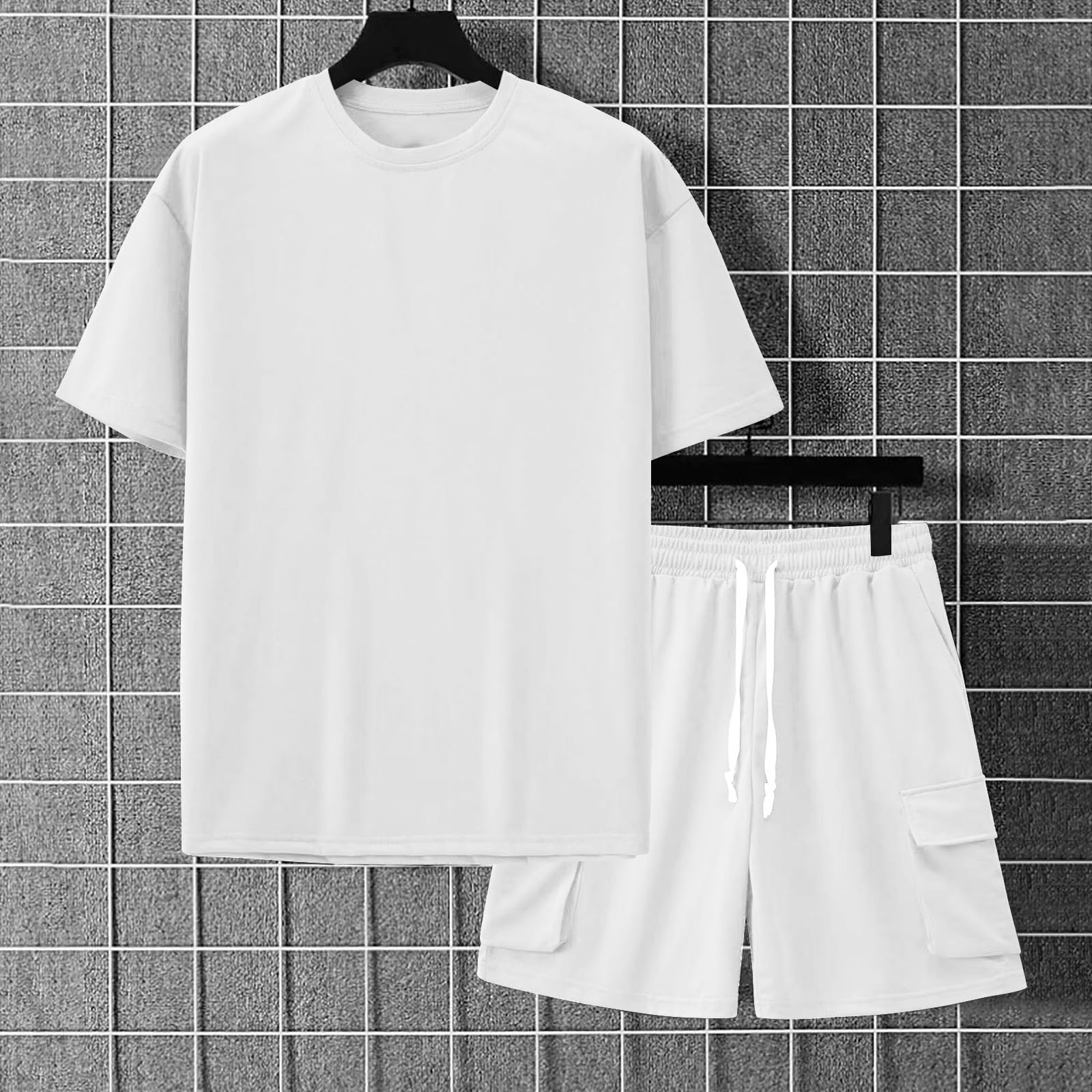 Generico Tuta Uomo Estiva Completo Uomo Casual 2 Pezzi, Maglietta a Maniche Corte e Pantaloncini Cargo, Outfit Uomo Estate Comodo per Viaggi, Passeggiate e Quotidiano