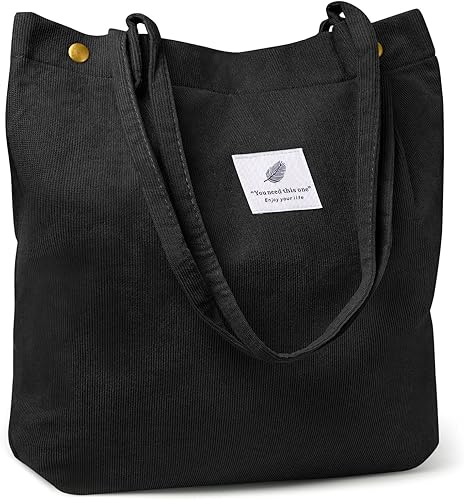 Ndeno Bolsas de mano para mujer, bolsa de hombro de pana con bolsillo interior para trabajo, playa, almuerzo, viajes, compras, compras