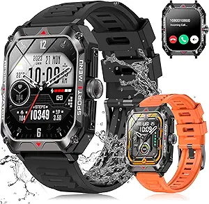 Smart Watch for Men Women with Call, Bluetooth Fitness Tracker with Heart Rate, Blood Oxygen Pressure Sleep Monitor IP68 Waterproof 2.02-inch HD Color Compatible iOS & Android (with 2 Bands)