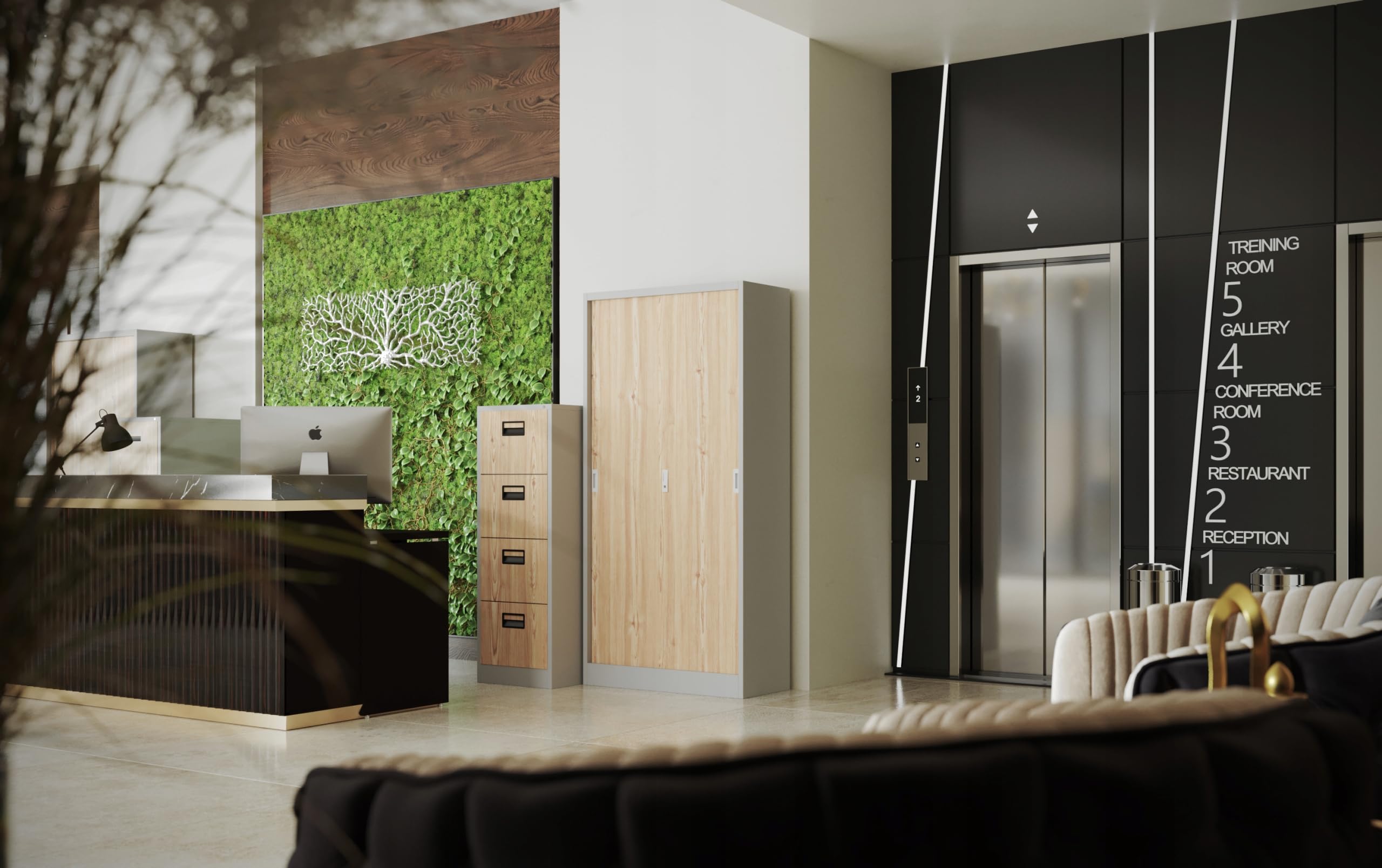 Jan Nowak Aktenschrank Büroschrank mit Schiebetüren Metall 4 Fachböden Pulverbeschichtung Abschließbar 185 cm x 90 cm x 40 cm (Weiß/Holzoptik)