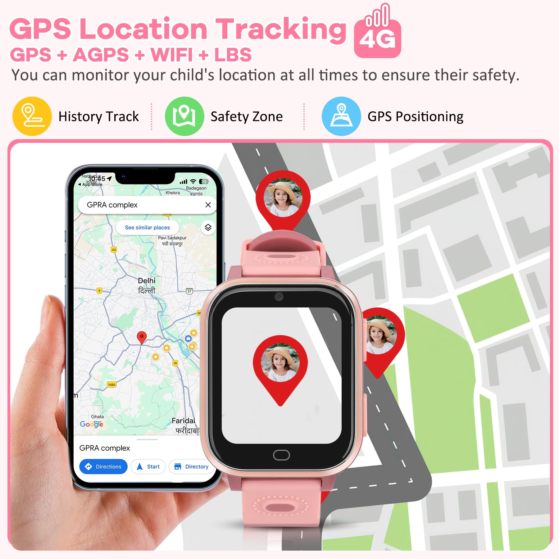 AstraMinds Smartwatch Bambini 4G per Ragazzo e Ragazza, Orologio GPS, Impermeabile IP67, Videochiamata, WiFi, SOS, Chat in Tempo Reale, Messaggi, Fotocamera, Contapassi, Sveglia per 4-12 Anni (Rosa)