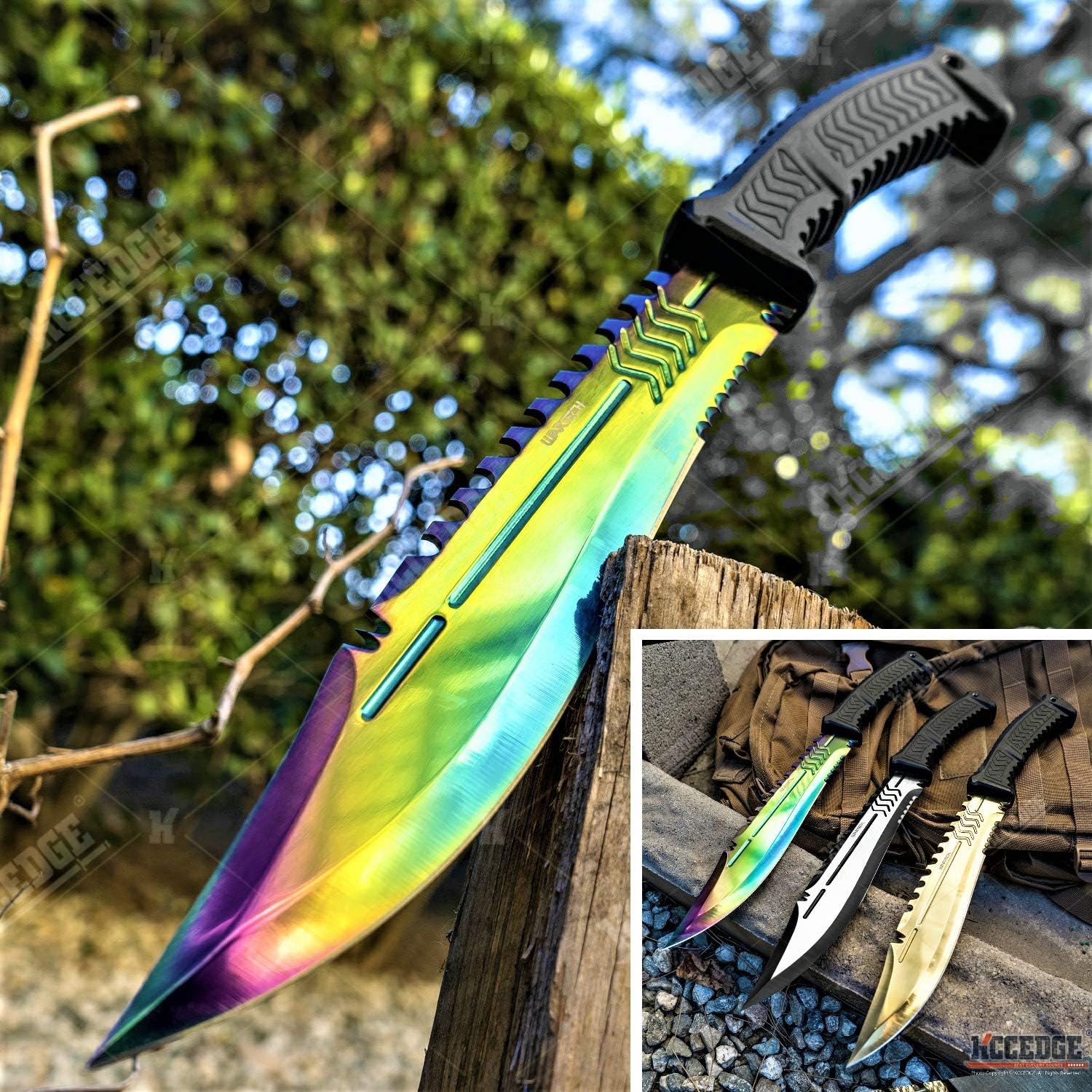 Tactical Knife Hunting Knife Survival Knife 17 Inch Fixed Blade Knife Razor Sharp Edge Camping Accessories Camping Gear Survival Kit Survival Gear Tactical Gear 77640 (Gold)