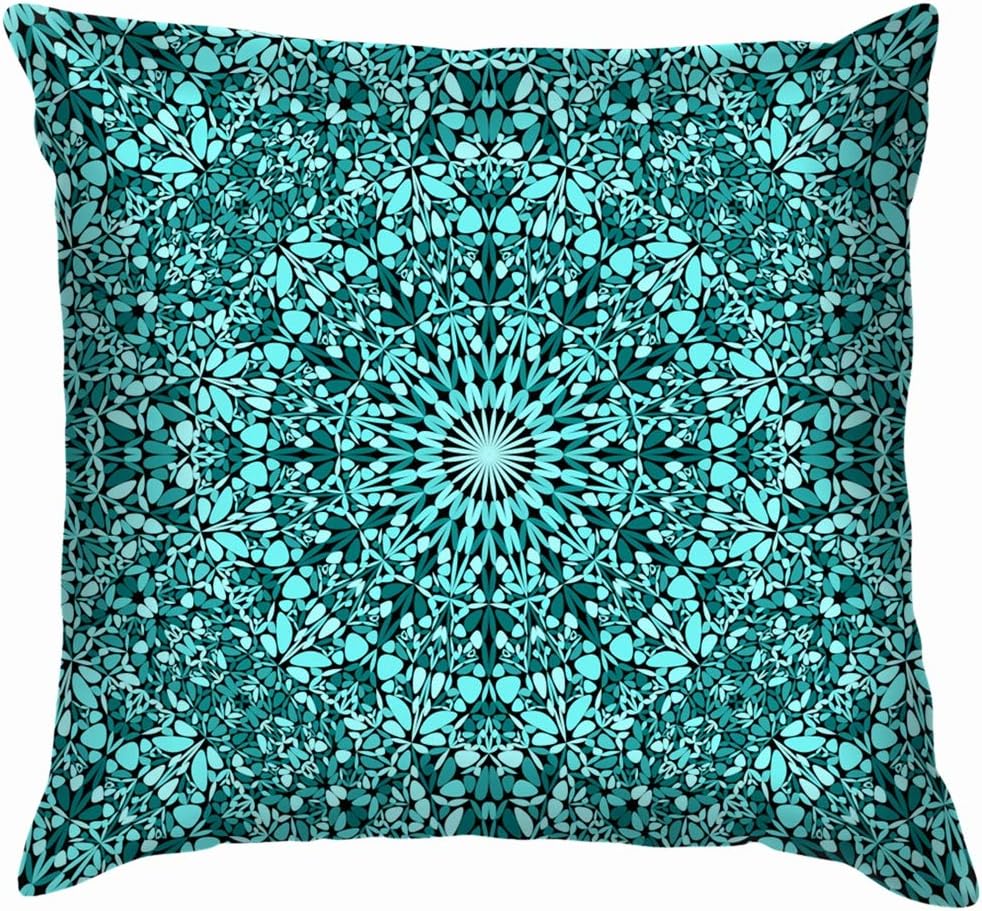 Teal Bohemian Kaleidoscope Mandala Floral Arabesque Funny Square Throw Pillow Cases Cushion Cover for Bedroom Living Room Decorative 22X22 Inch