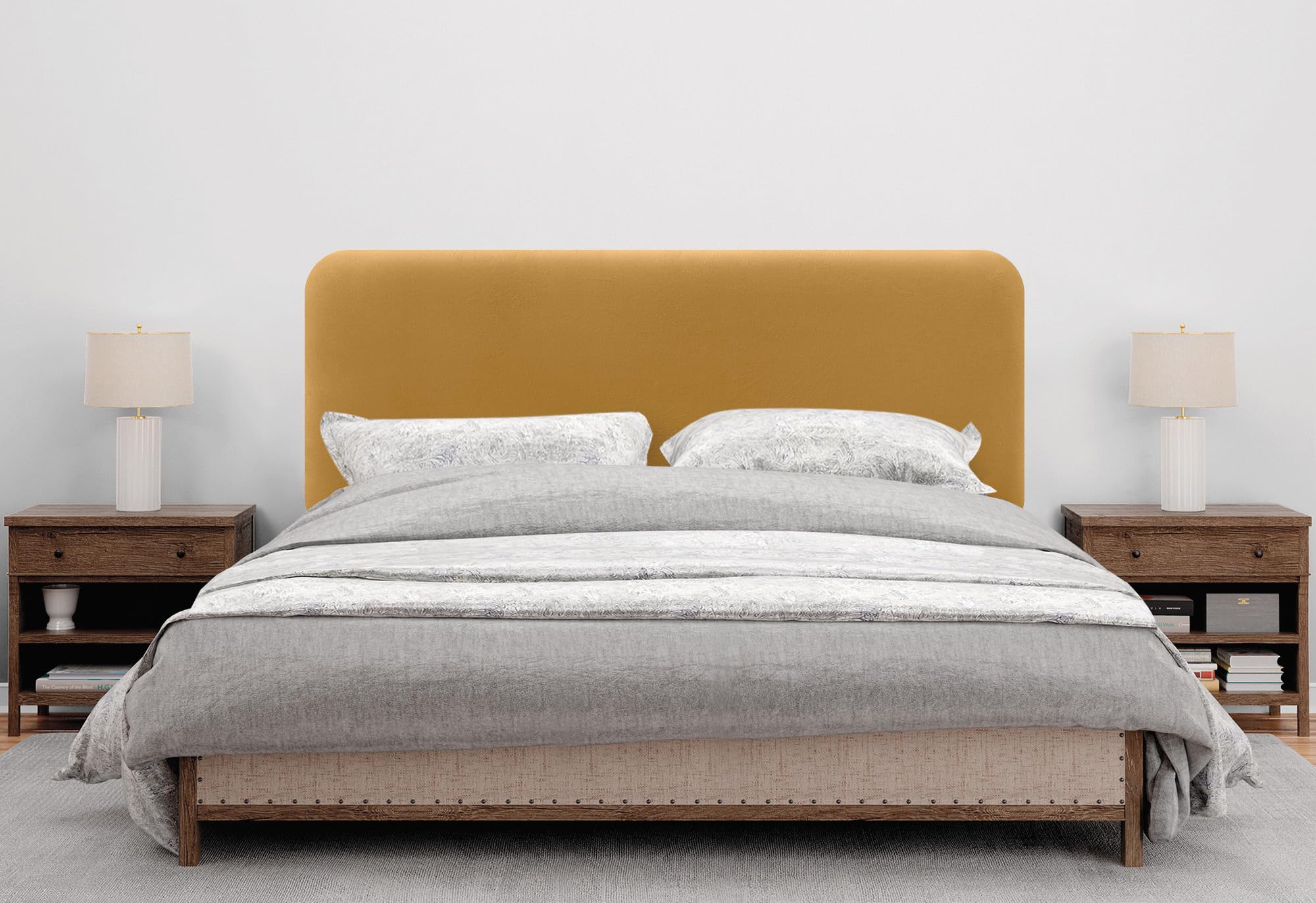 DHOME Testiera Imbottita Liscia Arrotondata in Velluto per Parete Acustica Testate Fonoassorbenti Testiera Letto Camera da Letto (Senape, 150cm)