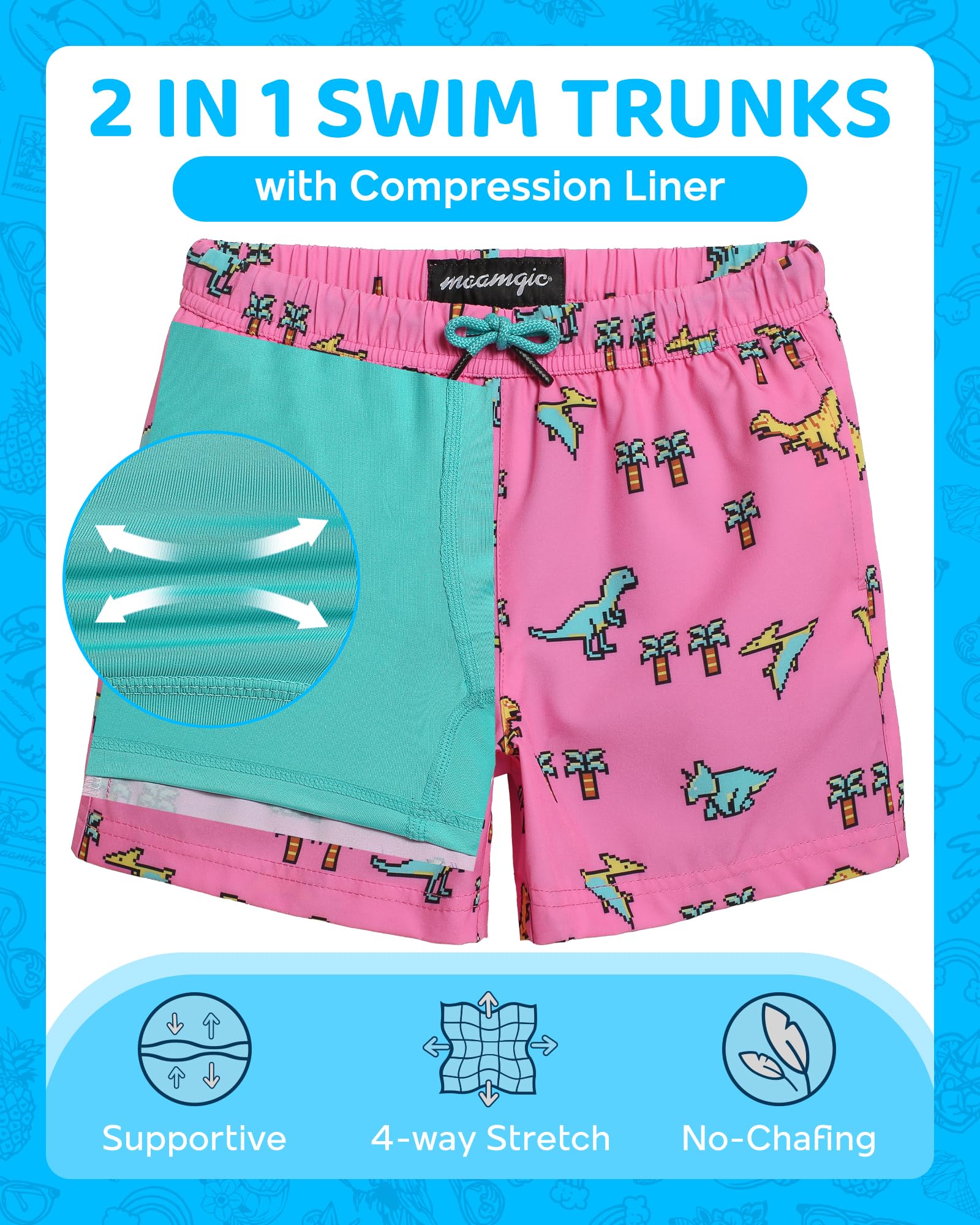 maamgic Jungen-Badehose mit Kompressionsfutter, 4-Wege-Stretch, schnell trocknend, Badehose, Kleinkind, Jungen