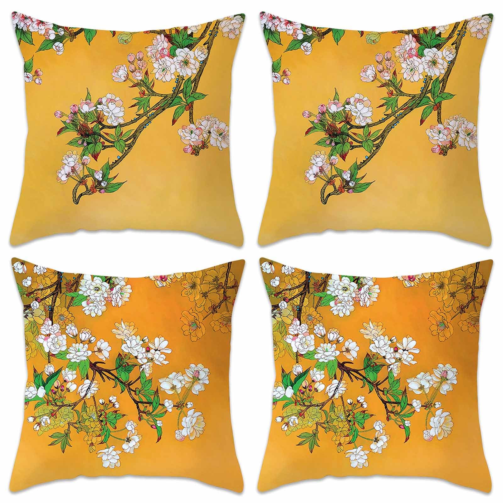 Betadistor Cushion Covers 18" x 18" Peach blossom Flowers Decorative Throw Pillow Covers Polyester Linen Pillowcase for Sofa Garden Outdoor Home Decor Set of 4