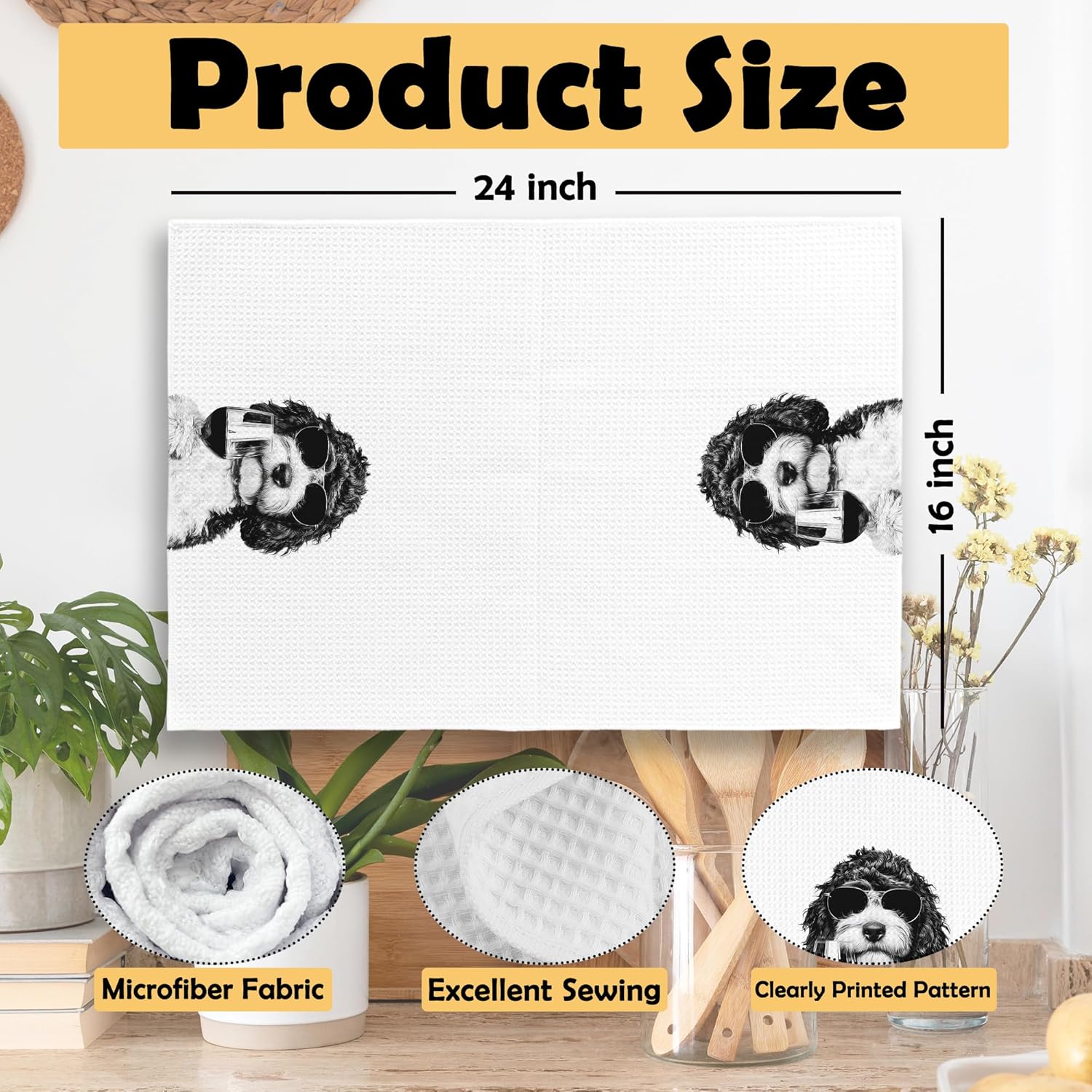 Funny Bernedoodle Kitchen Towels Set of 2, Funny Dog Kitchen Accessories, Coffee Wine Station Decor, Dog Chef Gift Hand Towel, Dining Room Decorative Tea Towel Dish Towels 16x24 Inch - Image 6