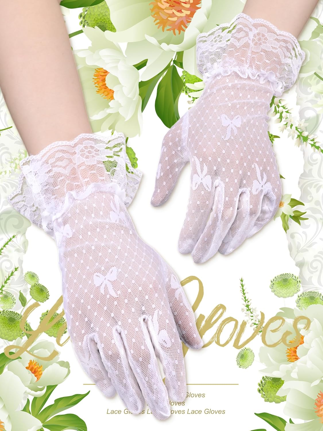 Geyoga 4 Pairs Lace Gloves Women Fingerless Full Finger Tea Party Elegant Short Lace Gloves for Wedding Bridal Halloween - Image 7
