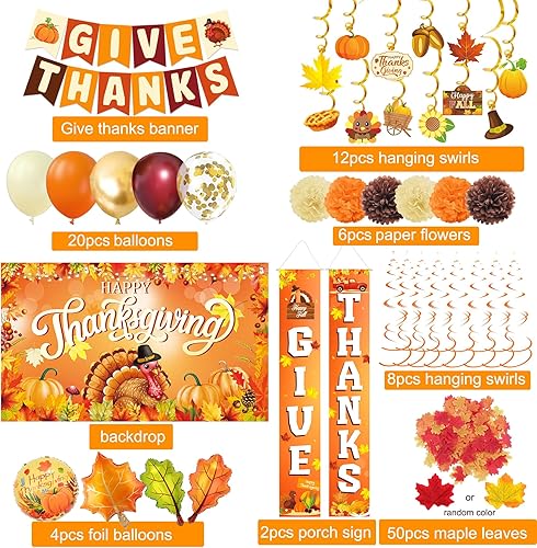 Miniatura 2 de Suministros de decoración de fiesta de Acción de Gracias, pancarta de Acción de Gracias, remolinos colgantes para vacaciones de otoño, decoración