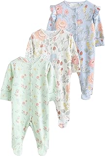 Pack de 3 Pijamas Tipo Pelele de Color Azul con diseño Floral para bebé