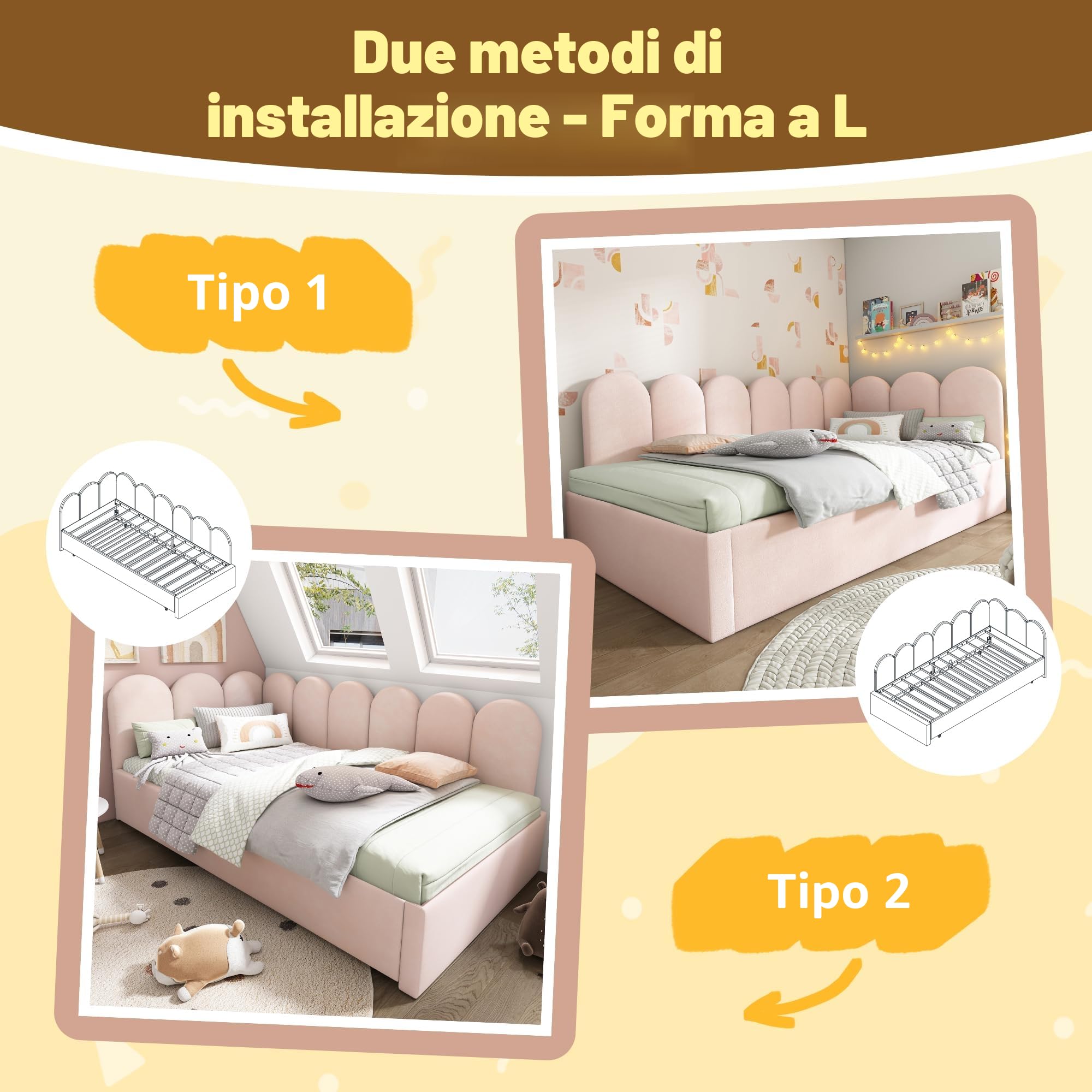 Letto imbottito, 90 x 200 cm, divano letto con letto estraibile, 90 x 190 cm, letto per bambini con rete a doghe, velluto, rosa, senza materasso