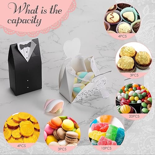 Miniatura 4 de Yahenda 100 cajas de regalo de fiesta de boda, caja de regalo de esmoquin, dulces, chocolate, creativas, vintage, bolsas de regalo de boda a granel