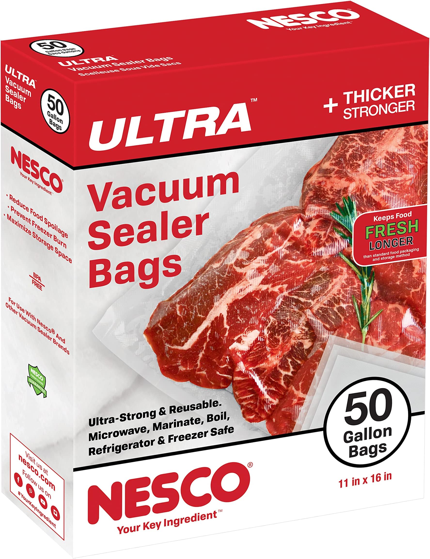 Nesco Heavy Duty Vaccum Sealer Bags Gallon 50 Count Home