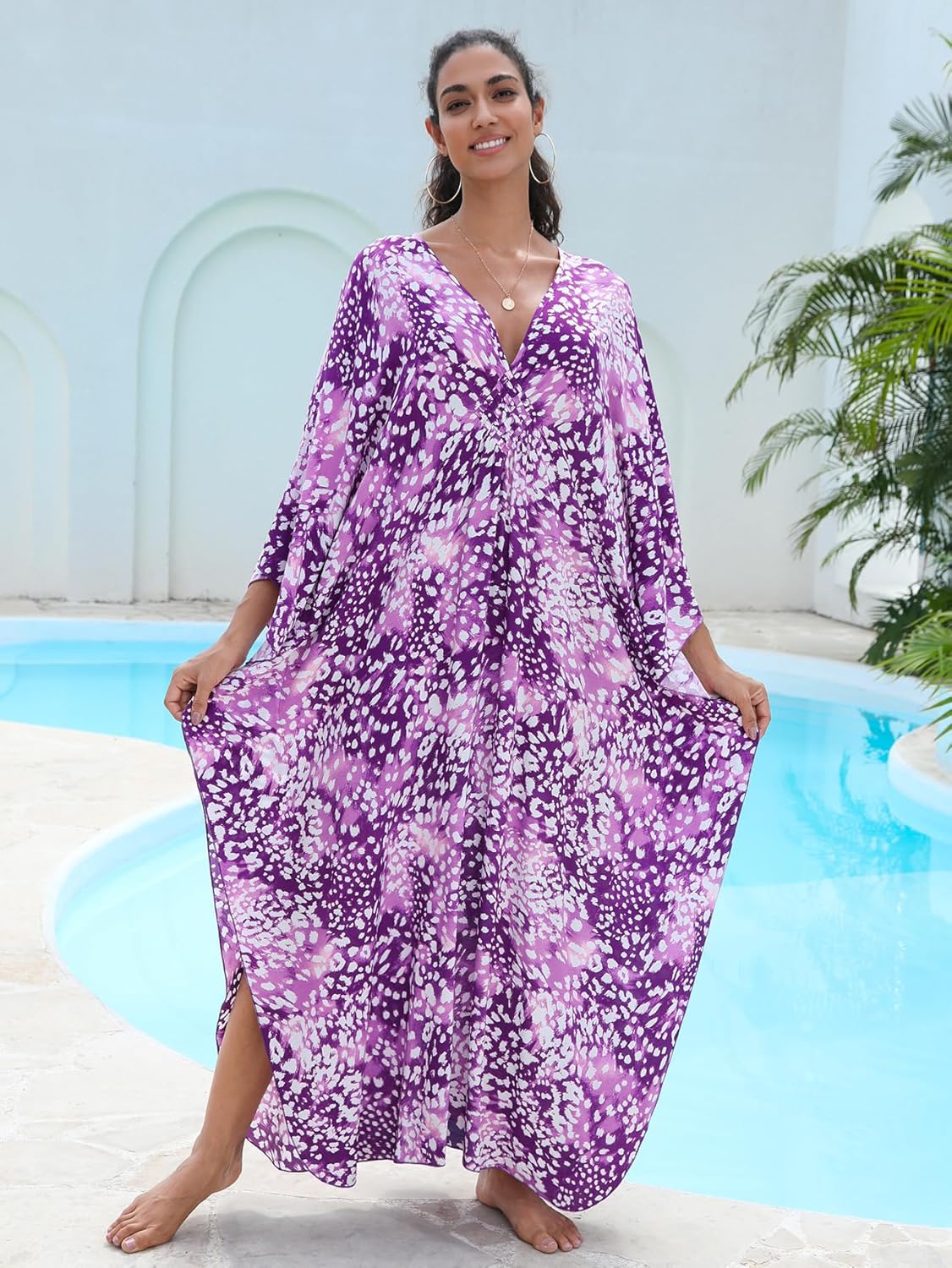 Women's Plus Size Kaftan Dress – Plus Size Maxi Dress Moo Moos Beach Cover Up,Bathing Suit Cover-Up Loungewear - Image 4