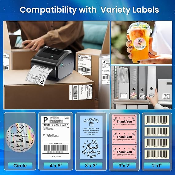 Phomemo D450BT Label Printer, 4 x 6 Inches, Bluetooth Compatible, Thermal Printer & Thermal Label Stickers, 4 x 6 in, A6, 1000 Sheets
