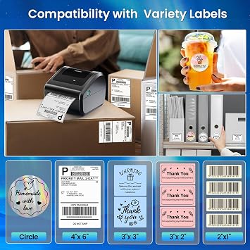 Phomemo D450BT Label Printer, 4 x 6 Inches, Bluetooth Compatible, Thermal Printer & Thermal Label Stickers, 4 x 6 in, A6, 1000 Sheets