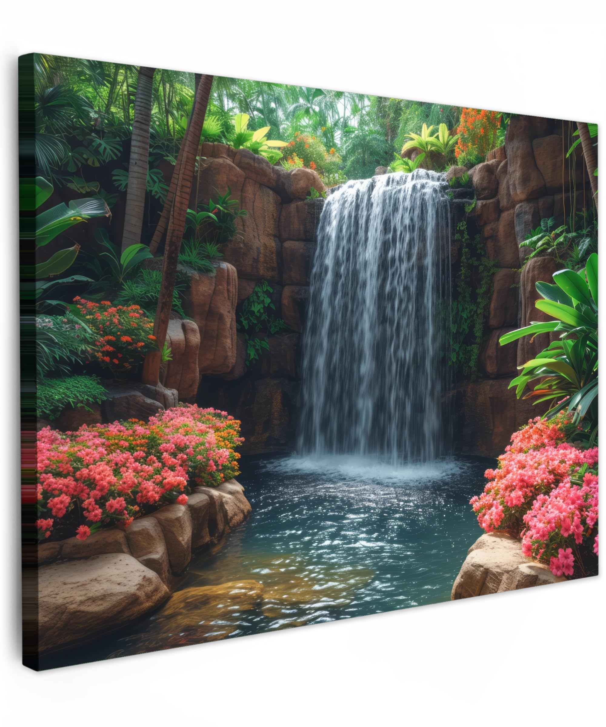 MuchoWow© Canvas Wall Art 31"x24" / 80x60 cm Decor Paintings Prints framed on Canvas Decorations Wallart Waterfall - Jungle - Plants - Water - Nature