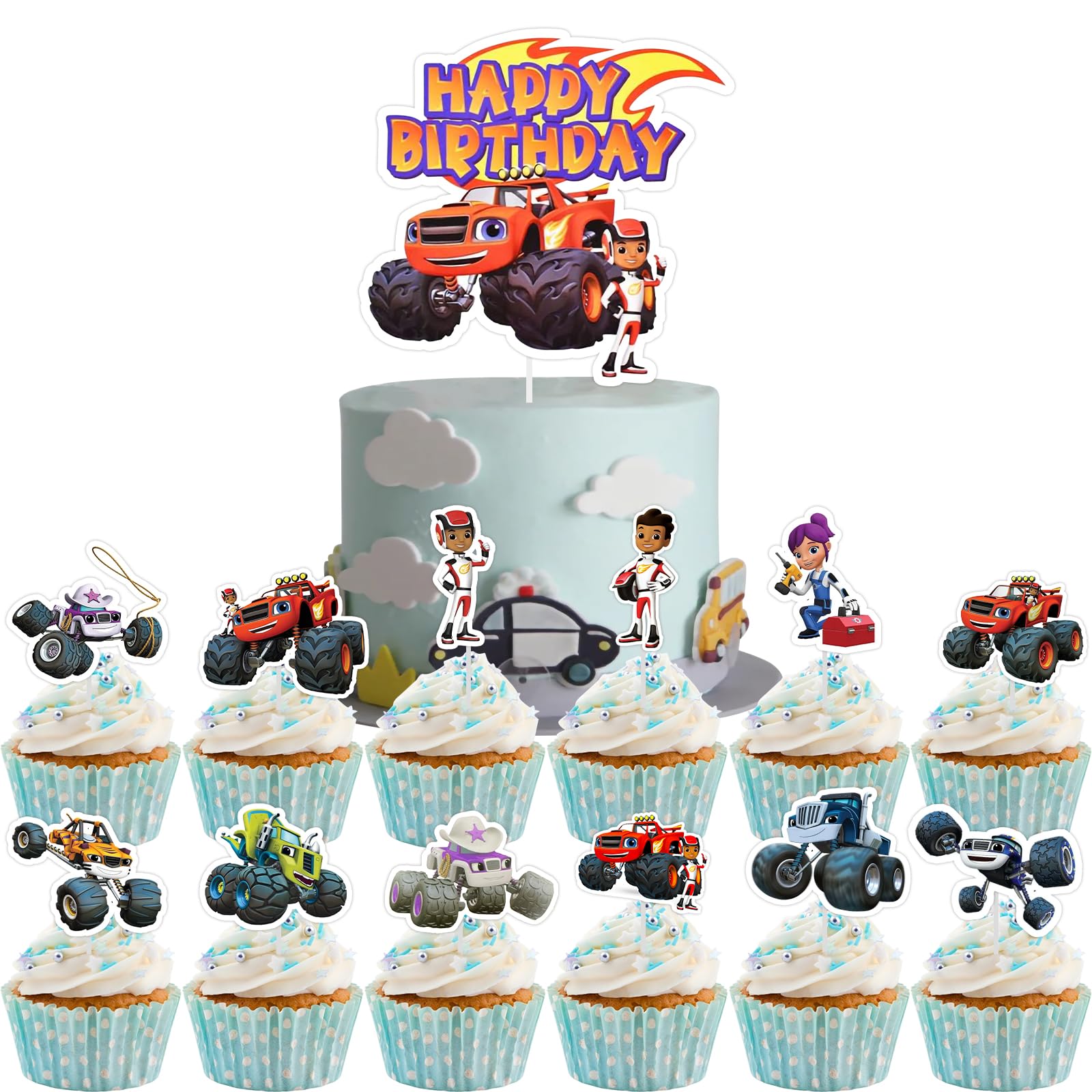 Monstter Trruck Cake Topper, Monstter Trruck Birthday Decorations, 13 Pcs Cupcake Toppers Cake Decorations Birthday Party Supplies Decoration