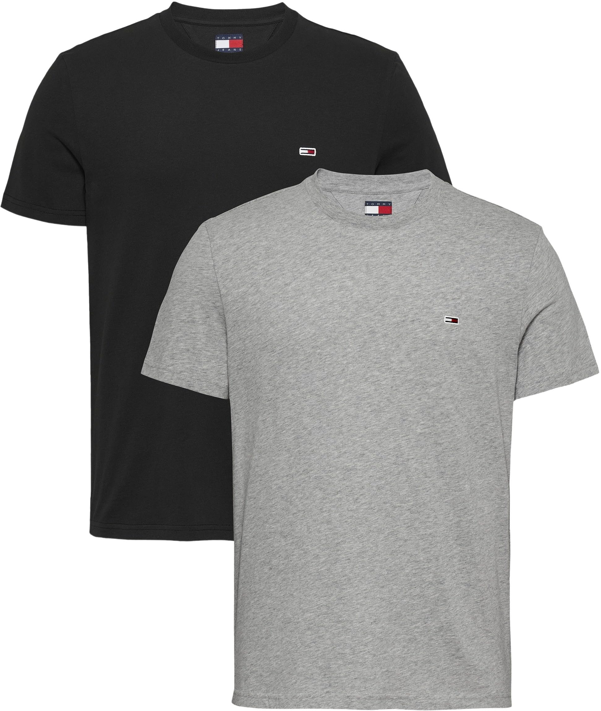 Tommy Jeans Men's TJM XSLIM 2PACK Jersey TEE EXT DM0DM20687 Other Tops, Grey (Grey HTR/Black), XS