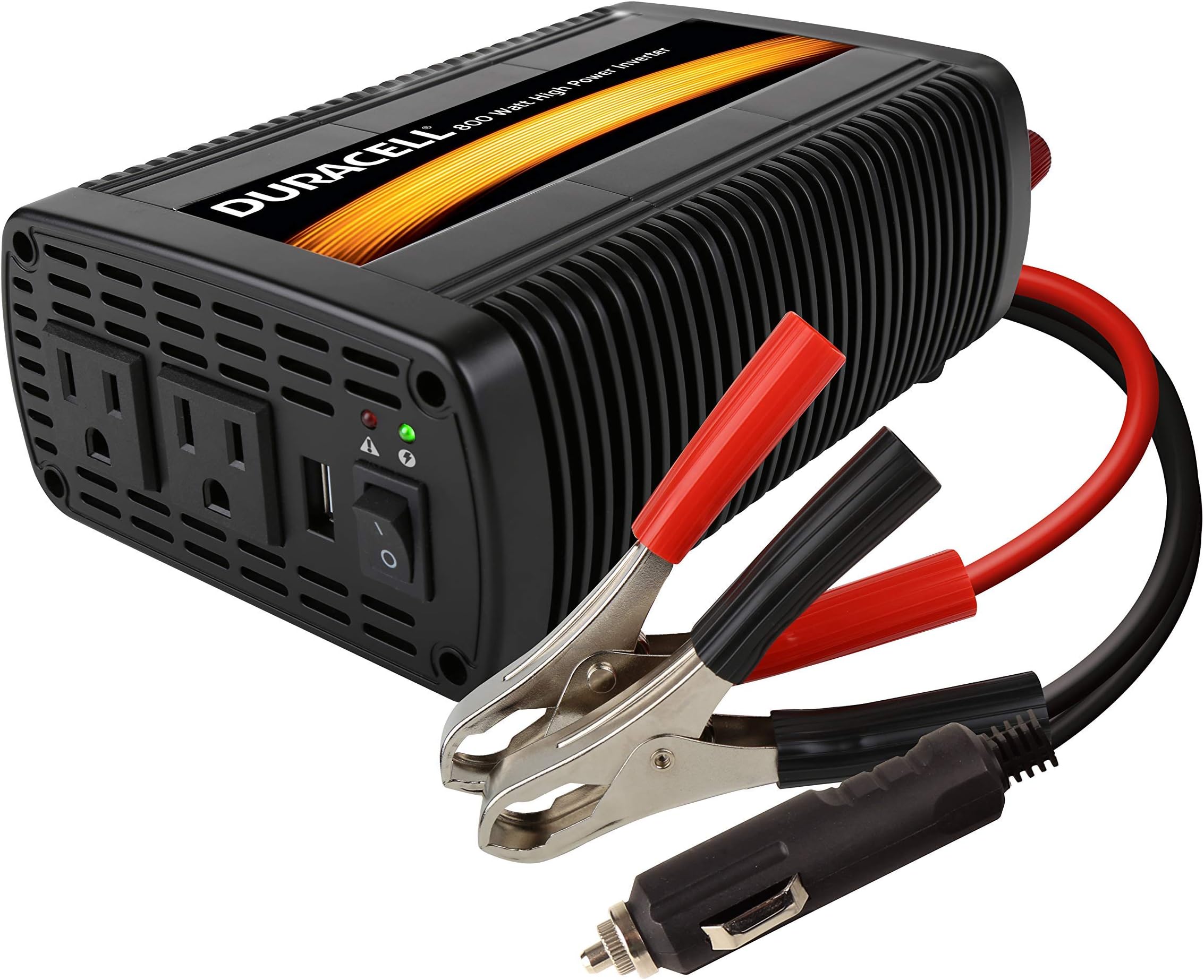 Duracell DRINV800 High Power Inverter 1600 Watt Peak 800W Continuous, 12v DC Input Includes 2 AC Outlets (115V) Plus 2.1 Amp USB (5V) (Renewed)
