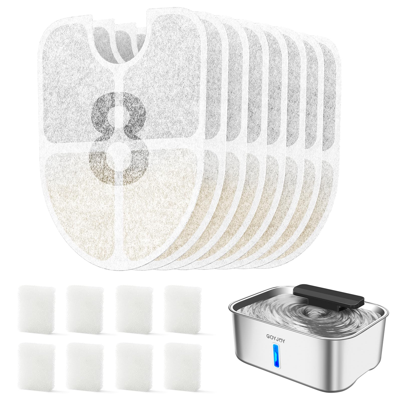 GOYJOY 12L Stainless Steel Dog Water Fountain 8 Pack Replacement Filters