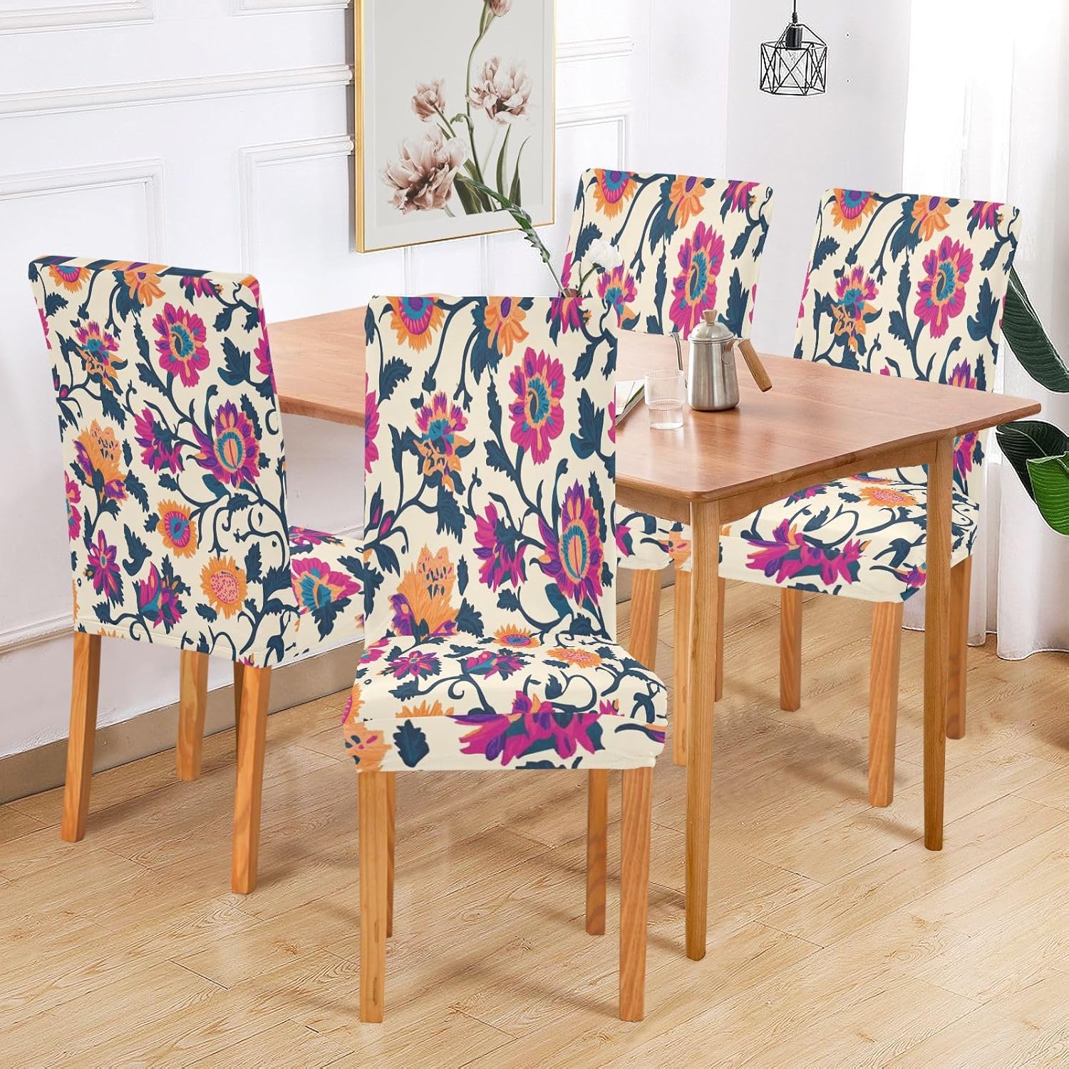ALAZA Chair Covers for Dining Room, Colorful Indian Tribal Floral Stretch Chair Cover Sets Chair Protector Removable Washable for Ktichen Restaurant Hotel