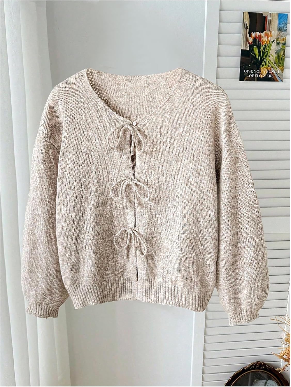 WDIRARA Girl's Tie Front Cardigan Sweaters V Neck Long Sleeve Knit Outerwear - Image 3